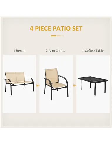 Outsunny Four-Piece Curved Steel Garden Dining Set  - Beige/Grey