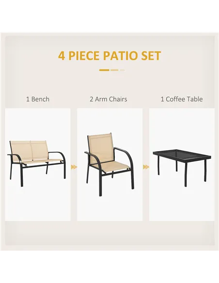 Outsunny Four-Piece Curved Steel Garden Dining Set  - Beige/Grey