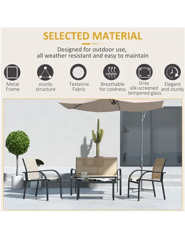 Outsunny Four-Piece Curved Steel Garden Dining Set  - Beige/Grey