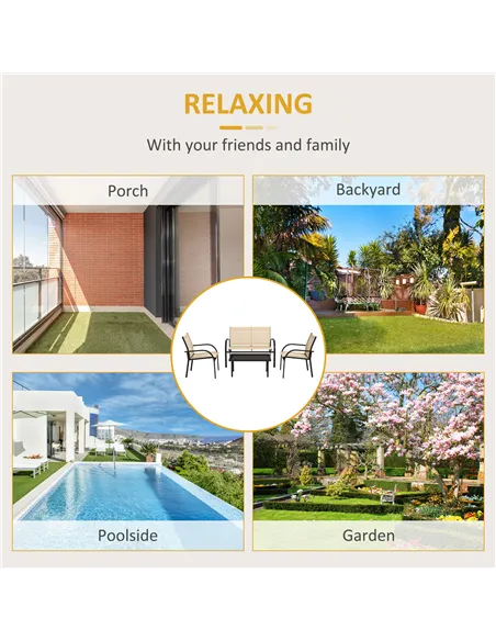 Outsunny Four-Piece Curved Steel Garden Dining Set  - Beige/Grey