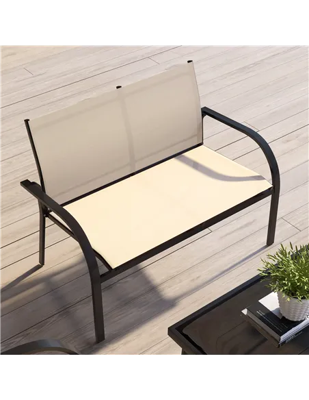 Outsunny Four-Piece Curved Steel Garden Dining Set  - Beige/Grey