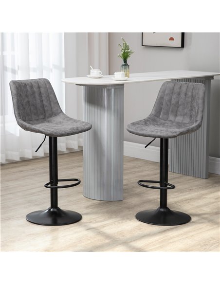 HOMCOM Modern Bar Stools Set of 2, Height Adjustable Swivel Bar Chairs with Backrest, Gas Lift and Footrest, Microfibre Barstool