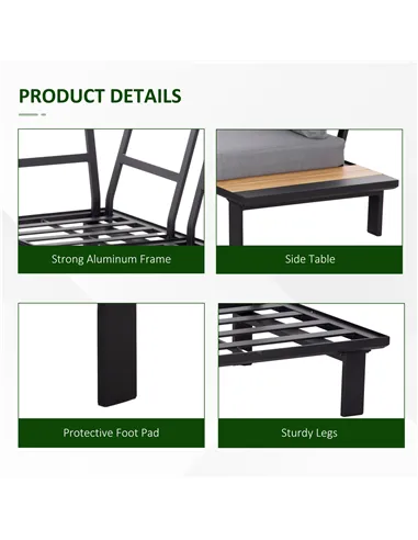 Outsunny 4 Pieces Aluminium Garden Furniture Set L Shape Sofa Set with Tables, Cushions for Indoor, Garden, Patio, Dark Grey