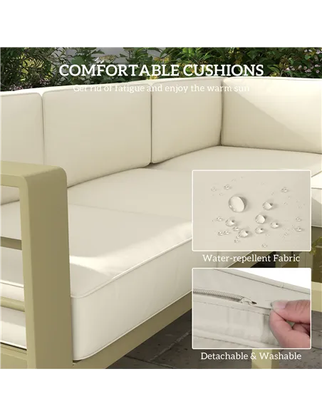 Outsunny 5-Piece Garden Corner Sofa Set with Cushions, 6 Seater Aluminium Garden Furniture Set with Glass Top Coffee Table, Pati