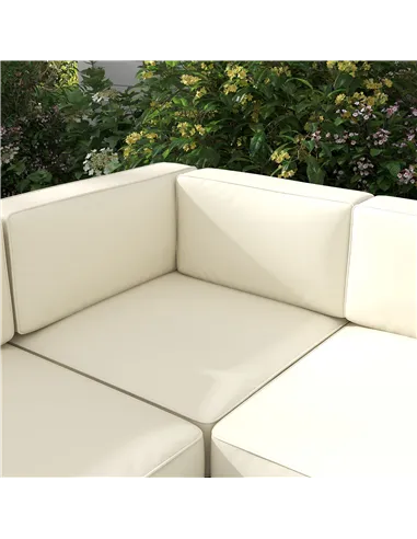 Outsunny 5-Piece Garden Corner Sofa Set with Cushions, 6 Seater Aluminium Garden Furniture Set with Glass Top Coffee Table, Pati