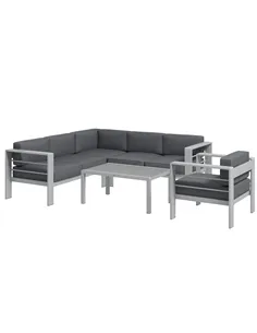 Outsunny Five-Piece Aluminium Garden Sofa Set, with Glass-Top Table - Grey