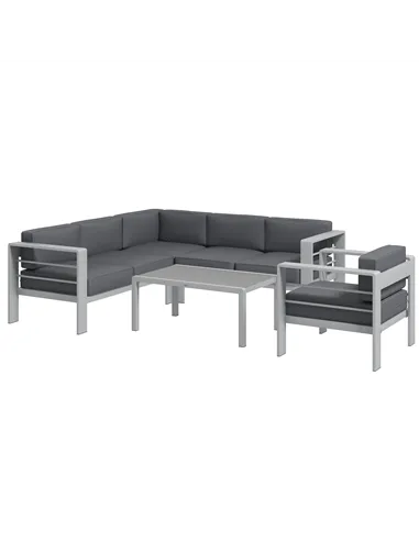 Outsunny Five-Piece Aluminium Garden Sofa Set, with Glass-Top Table - Grey