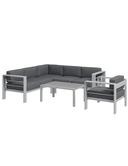 Outsunny Five-Piece Aluminium Garden Sofa Set, with Glass-Top Table - Grey