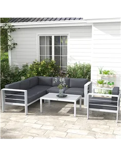 Outsunny Five-Piece Aluminium Garden Sofa Set, with Glass-Top Table - Grey 2