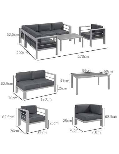 Outsunny Five-Piece Aluminium Garden Sofa Set, with Glass-Top Table - Grey