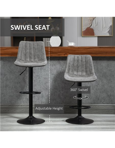 HOMCOM Modern Bar Stools Set of 2, Height Adjustable Swivel Bar Chairs with Backrest, Gas Lift and Footrest, Microfibre Barstool