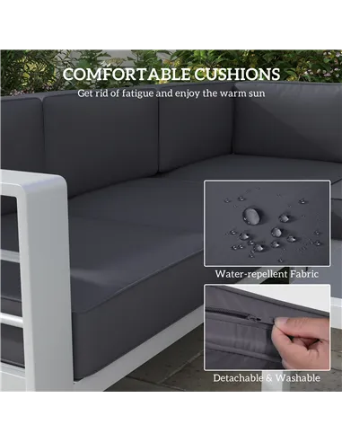 Outsunny Five-Piece Aluminium Garden Sofa Set, with Glass-Top Table - Grey