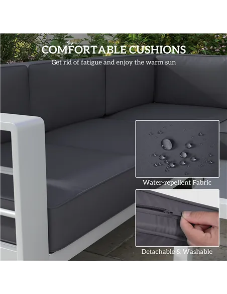 Outsunny Five-Piece Aluminium Garden Sofa Set, with Glass-Top Table - Grey