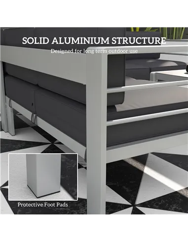 Outsunny Five-Piece Aluminium Garden Sofa Set, with Glass-Top Table - Grey