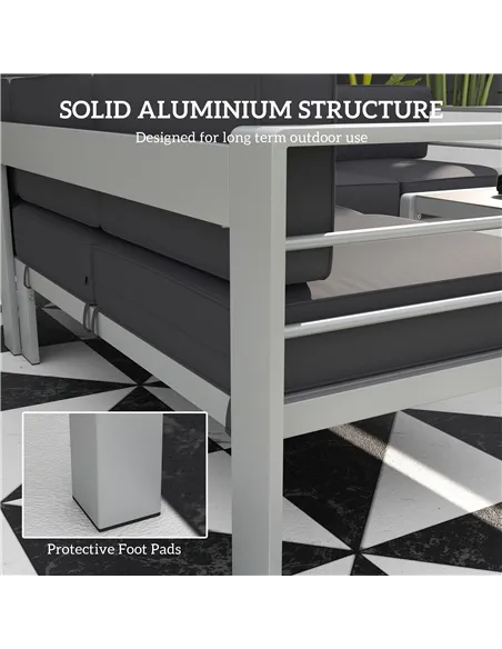 Outsunny Five-Piece Aluminium Garden Sofa Set, with Glass-Top Table - Grey