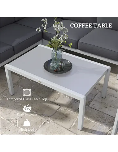 Outsunny Five-Piece Aluminium Garden Sofa Set, with Glass-Top Table - Grey