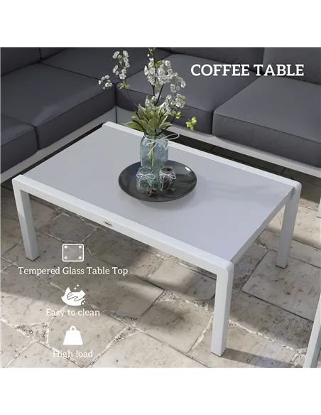 Outsunny Five-Piece Aluminium Garden Sofa Set, with Glass-Top Table - Grey