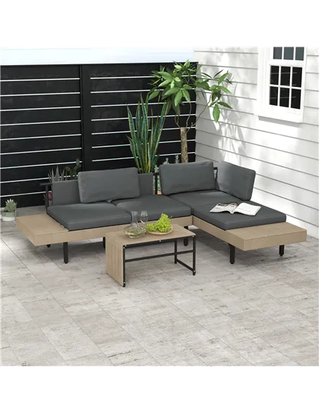 Outsunny Three-Piece 'L' Garden Sofa Set - Grey