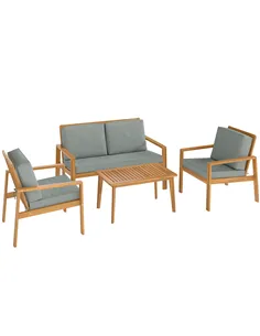 Outsunny 4-Piece Wooden Garden Furniture Set with Cushions - Teak