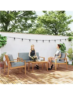 Outsunny 4-Piece Wooden Garden Furniture Set with Cushions - Teak 2