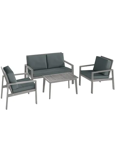 Outsunny 4-Piece Wooden Garden Furniture Set with Cushions - Light Grey