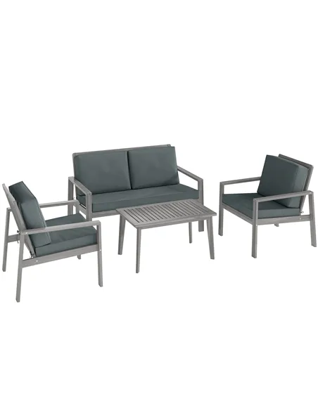 Outsunny 4-Piece Wooden Garden Furniture Set with Cushions - Light Grey