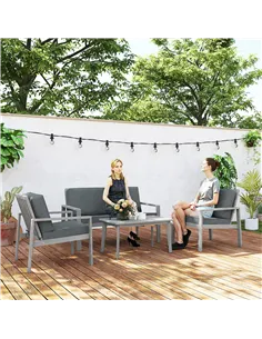 Outsunny 4-Piece Wooden Garden Furniture Set with Cushions - Light Grey 2
