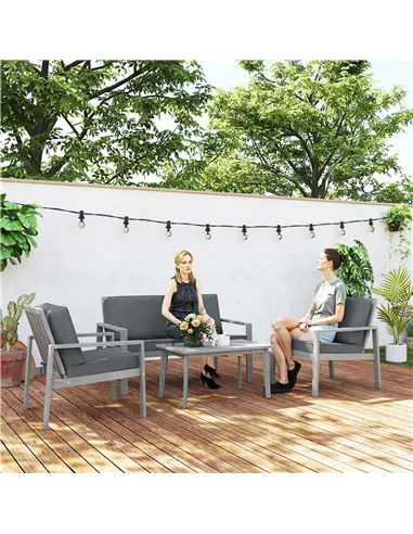 Outsunny 4-Piece Wooden Garden Furniture Set with Cushions - Light Grey