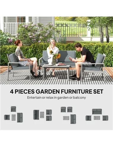 Outsunny 4-Piece Wooden Garden Furniture Set with Cushions - Light Grey
