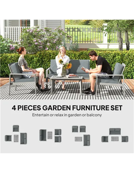 Outsunny 4-Piece Wooden Garden Furniture Set with Cushions - Light Grey