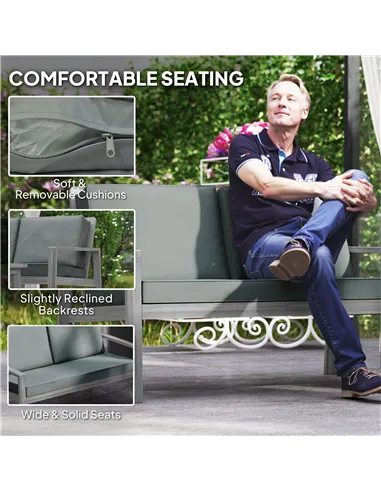 Outsunny 4-Piece Wooden Garden Furniture Set with Cushions - Light Grey