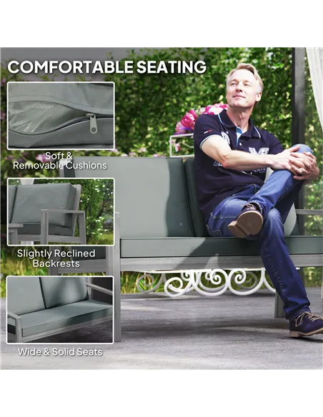 Outsunny 4-Piece Wooden Garden Furniture Set with Cushions - Light Grey