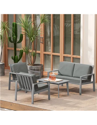 Outsunny 4-Piece Wooden Garden Furniture Set with Cushions - Light Grey