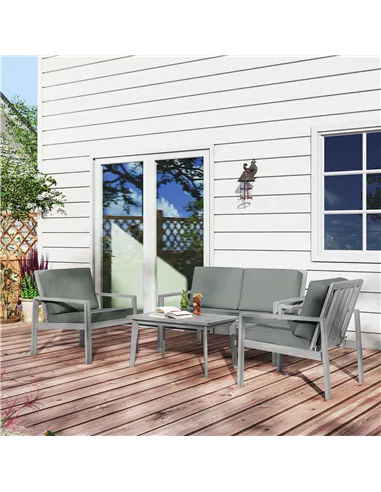 Outsunny 4-Piece Wooden Garden Furniture Set with Cushions - Light Grey