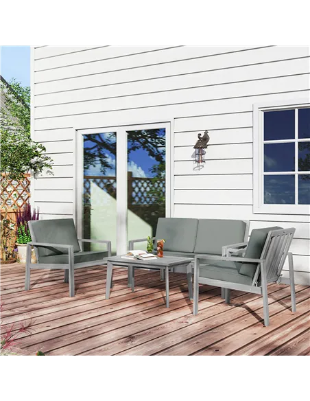 Outsunny 4-Piece Wooden Garden Furniture Set with Cushions - Light Grey