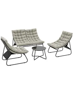 Outsunny 4 Seater Garden Furniture Set, Conversation Set with Loveseat Sofa, Chairs, Glass Coffee Table, Thick Cushions, Steel O