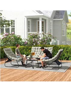 Outsunny 4 Seater Garden Furniture Set, Conversation Set with Loveseat Sofa, Chairs, Glass Coffee Table, Thick Cushions, Steel O 2
