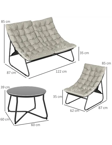 Outsunny 4 Seater Garden Furniture Set, Conversation Set with Loveseat Sofa, Chairs, Glass Coffee Table, Thick Cushions, Steel O