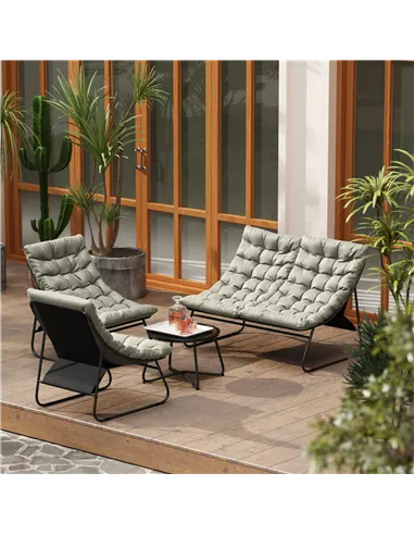 Outsunny 4 Seater Garden Furniture Set, Conversation Set with Loveseat Sofa, Chairs, Glass Coffee Table, Thick Cushions, Steel O