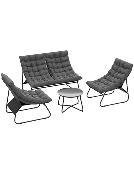 Outsunny Four-Piece Curved Seat Garden Sofa Set - Grey/Black