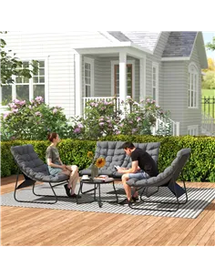 Outsunny Four-Piece Curved Seat Garden Sofa Set - Grey/Black 2