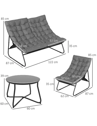 Outsunny Four-Piece Curved Seat Garden Sofa Set - Grey/Black