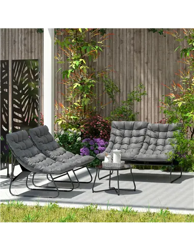 Outsunny Four-Piece Curved Seat Garden Sofa Set - Grey/Black