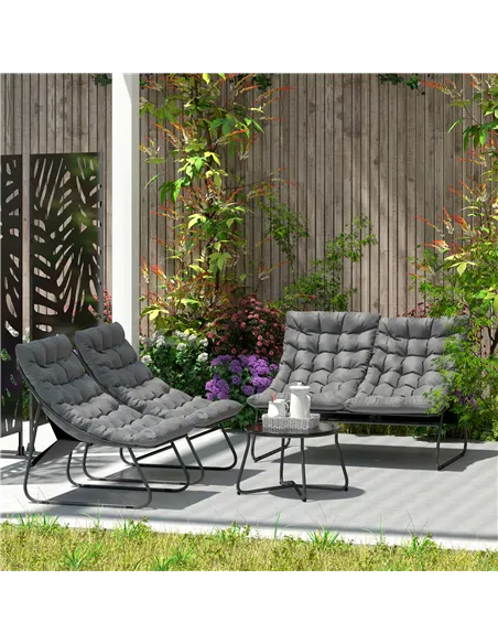 Outsunny Four-Piece Curved Seat Garden Sofa Set - Grey/Black
