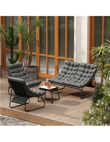Outsunny Four-Piece Curved Seat Garden Sofa Set - Grey/Black