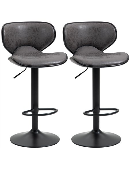 HOMCOM Adjustable Bar Stools Set of 2, Swivel Leathaire Upholstered Barstools with Large Seat, Breakfast Bar Chairs with Back, F