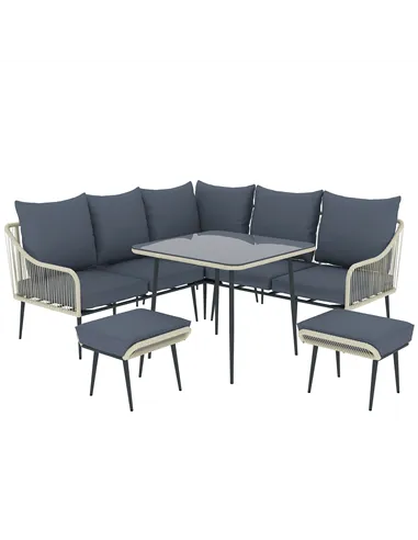 Outsunny Six-Piece Rattan Strong Garden Sofa Set - Grey