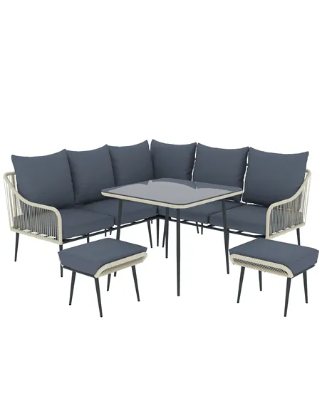 Outsunny Six-Piece Rattan Strong Garden Sofa Set - Grey