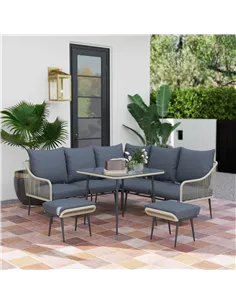 Outsunny Six-Piece Rattan Strong Garden Sofa Set - Grey 2