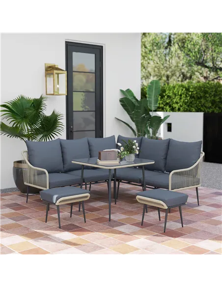 Outsunny Six-Piece Rattan Strong Garden Sofa Set - Grey